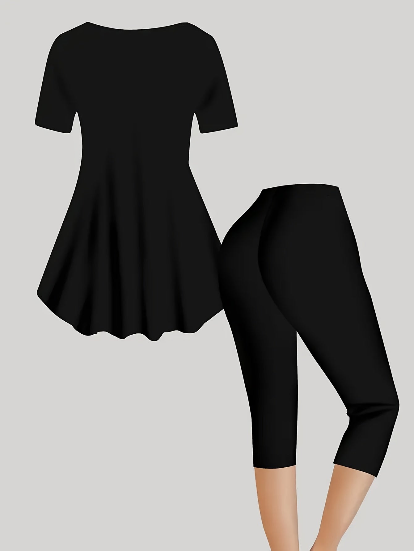 Women's Gothic 2pcs Set - Gothic Skull & Bat Print Short Sleeve Top & Leggings with Heart & Rose Corset Design - Stretchy All-Season Casual Outfit for Themed Parties, Casual Attire - Machine Washable (Spring/Summer) - Black &