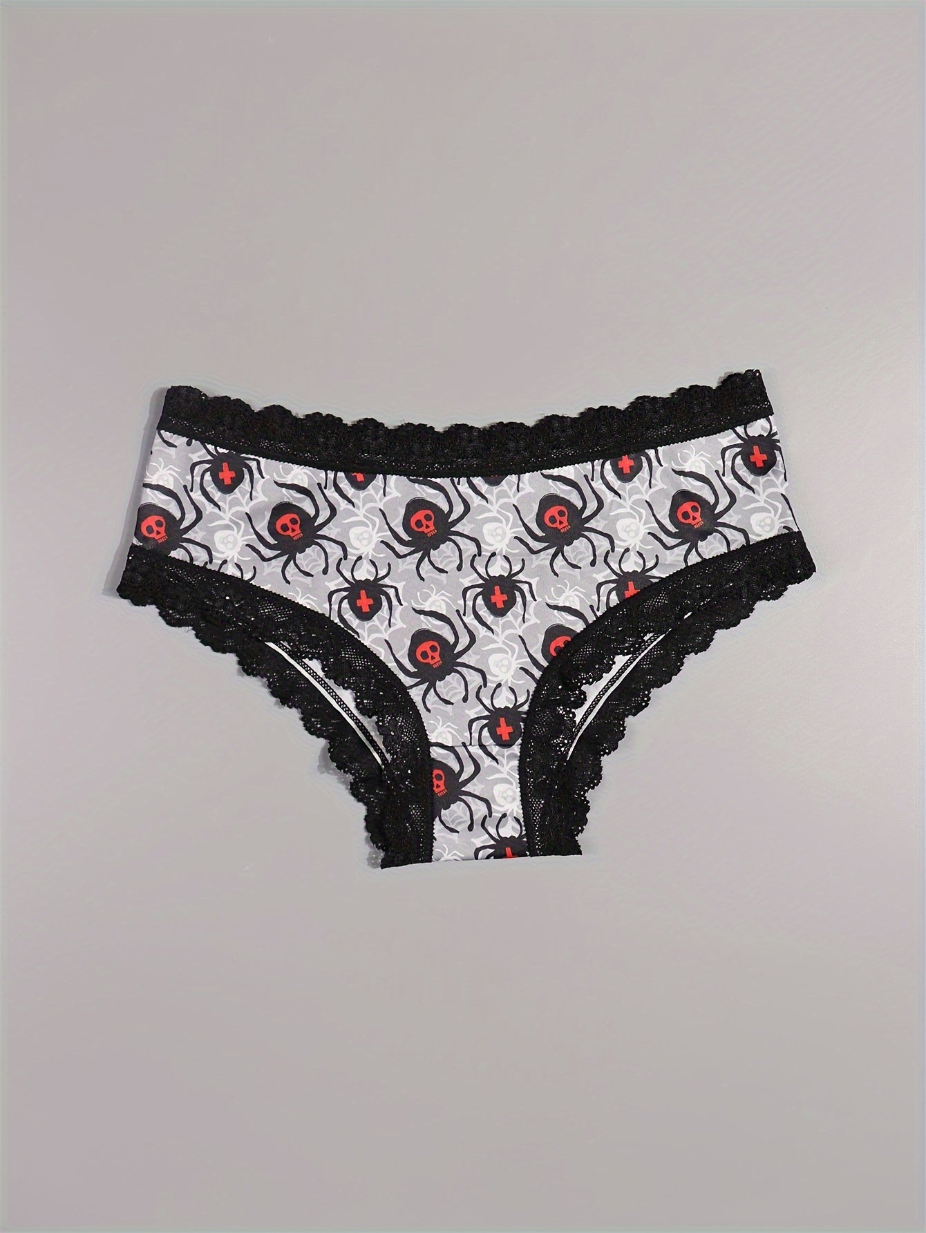 Sexy Cute Gothic Chic 10pcs Low-Rise Briefs - Contrast Lace, Allover Halloween Print, Comfortable Hipster Panties - Assorted Styles, Perfect Gift Idea for Special Occasions Or Daily Wear