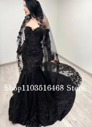 Black Gothic Victorian Wedding Dress with Skirt Open Back Lace Corset Embroidered Tube Top Evening Gowns Customized