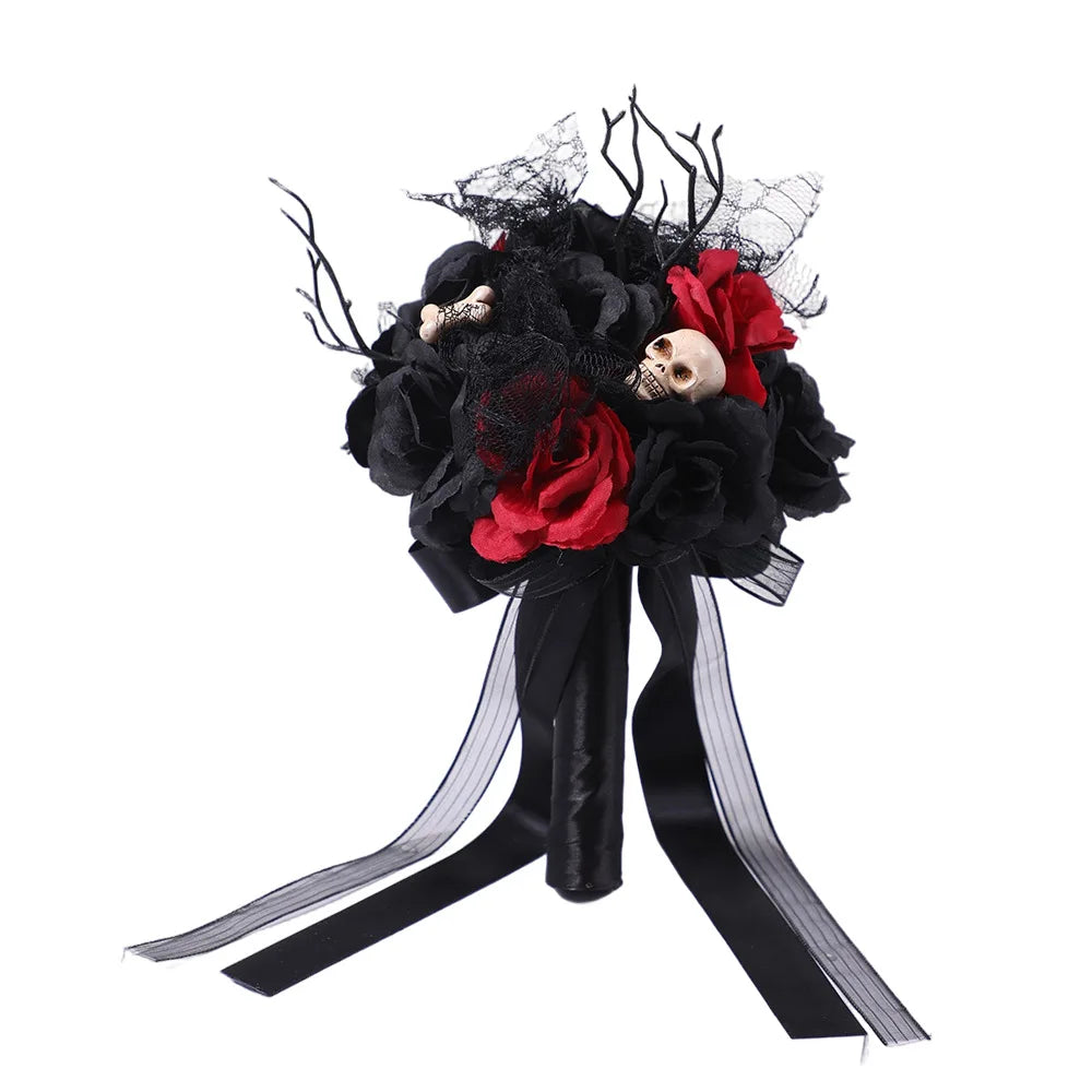 Gothic Wedding Bridal Bouquet Ghost Festival Red and Black Simulated Flowers Halloween Decoration Roses Handheld Flowers