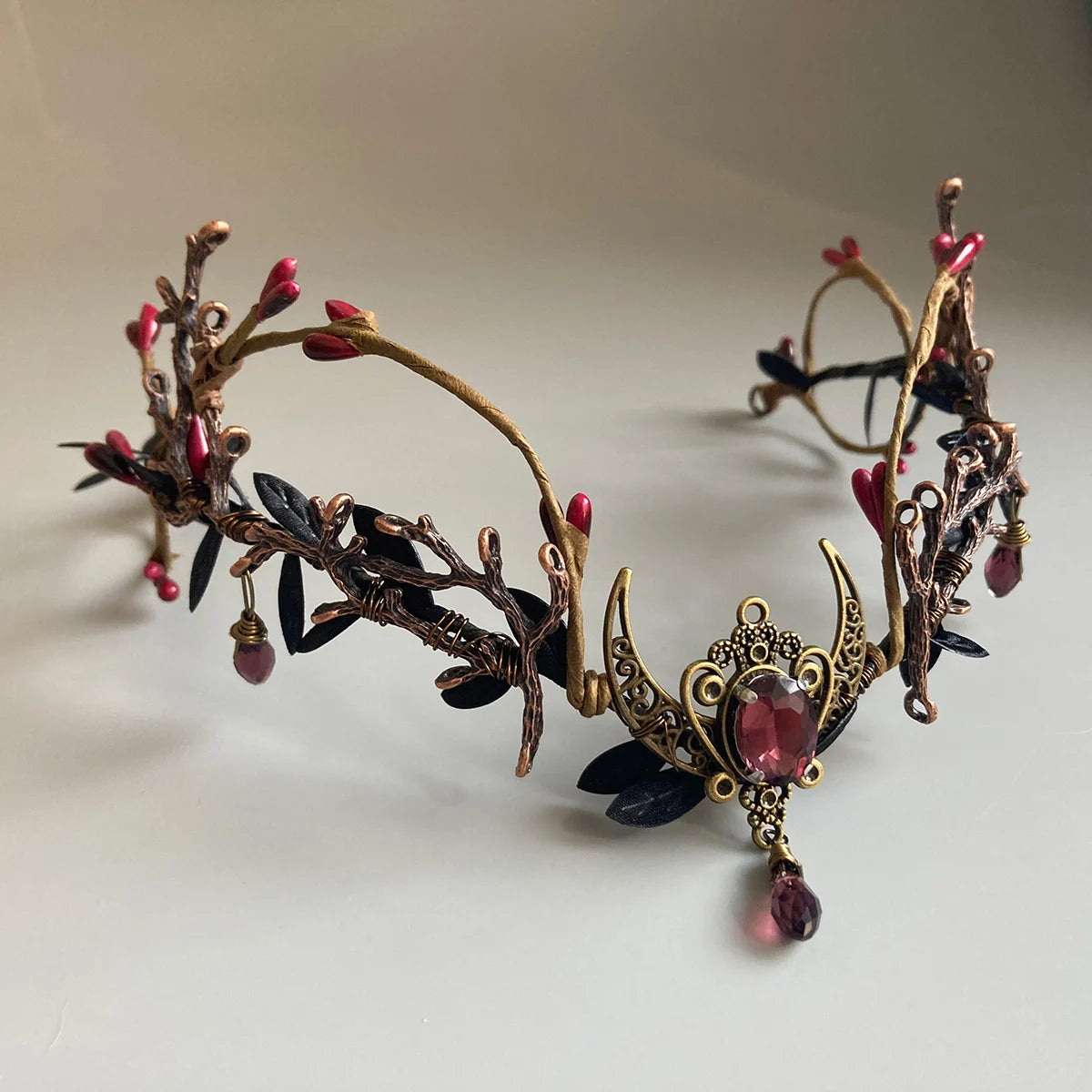 Black red gothic tiara crown Goth crown wedding Dark elf crown Witch crown Elven circlet Vampire crown