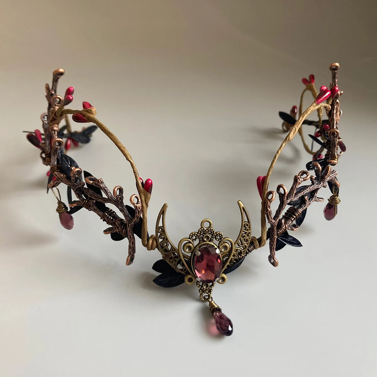 Black red gothic tiara crown Goth crown wedding Dark elf crown Witch crown Elven circlet Vampire crown