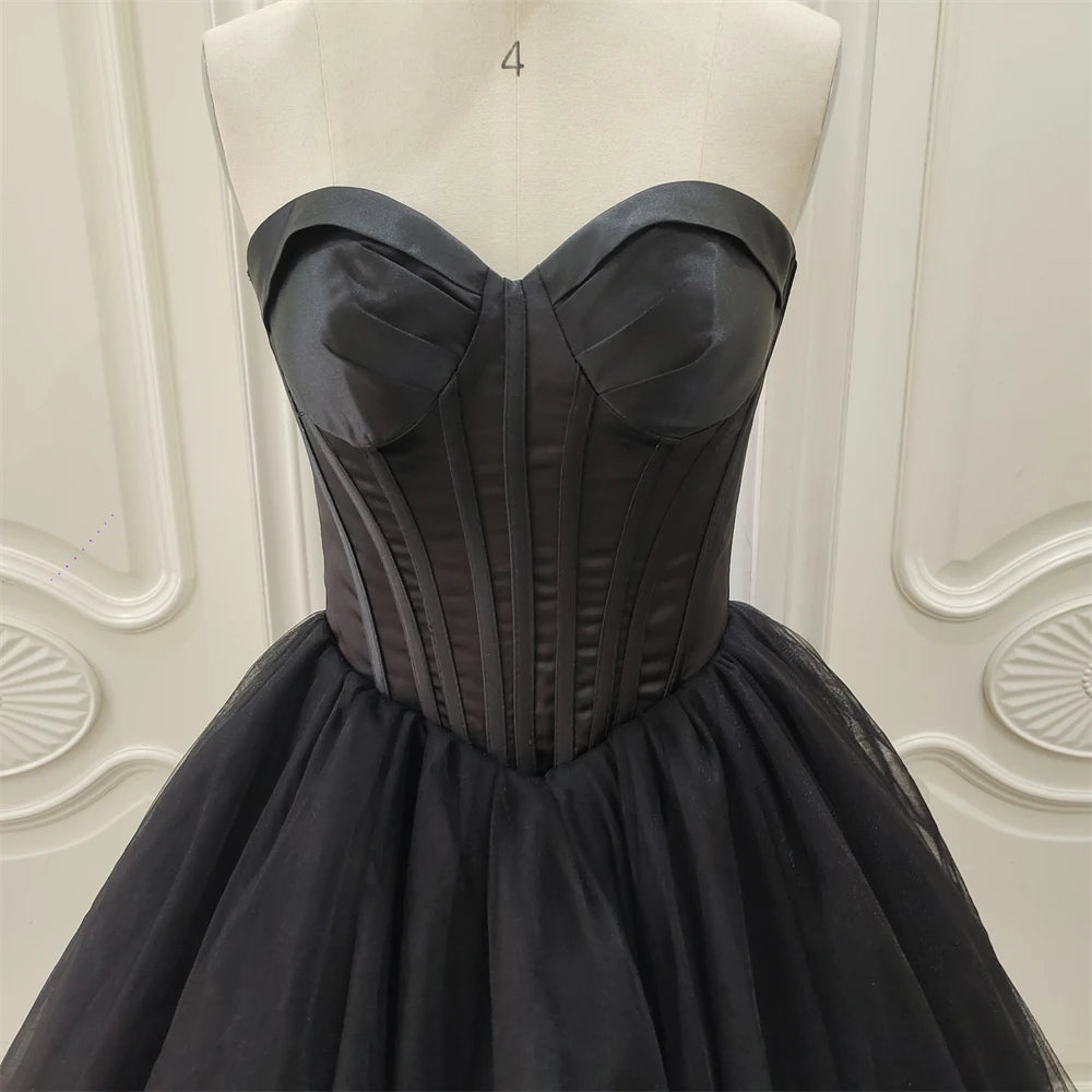 ZJ9323 Customized 2024 Gothic Black Wedding Dresses Vintage Ball Gown V-neck Strapless Simple Vestido De Noiva Bridal Dress
