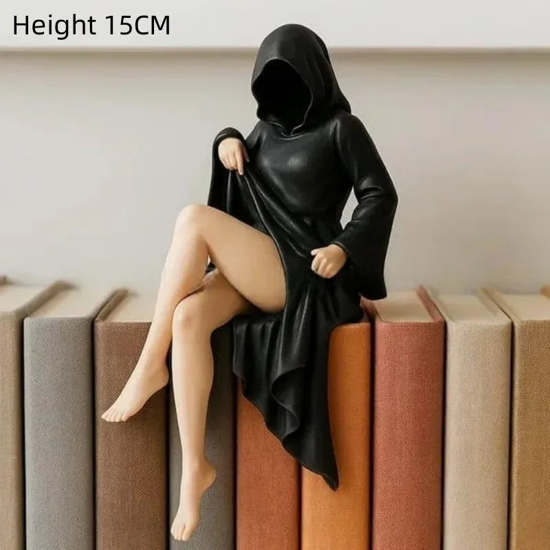 8/10/15CM Gothic Statue Sitting Resin Ornaments Mysterious Bookshelf Sculptures Ghost Black Horror Robe Desktop Home Room Decor