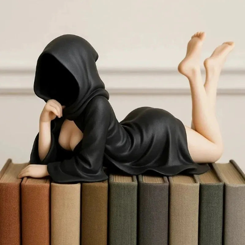 8/10/15CM Gothic Statue Sitting Resin Ornaments Mysterious Bookshelf Sculptures Ghost Black Horror Robe Desktop Home Room Decor