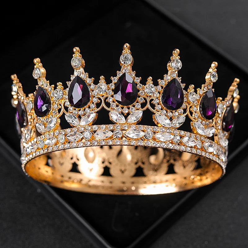 Baroque Round Wedding Crown Bridal Pageant Rhinestone Crystal Tiaras Crown Molding Headpieces For Queens and King