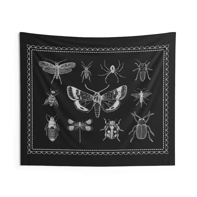 Gothic tapestry aesthetic Moth tapestry Insect decor Bug art Dark wall art Wiccan hanging wall art Goth wall art witchcraft