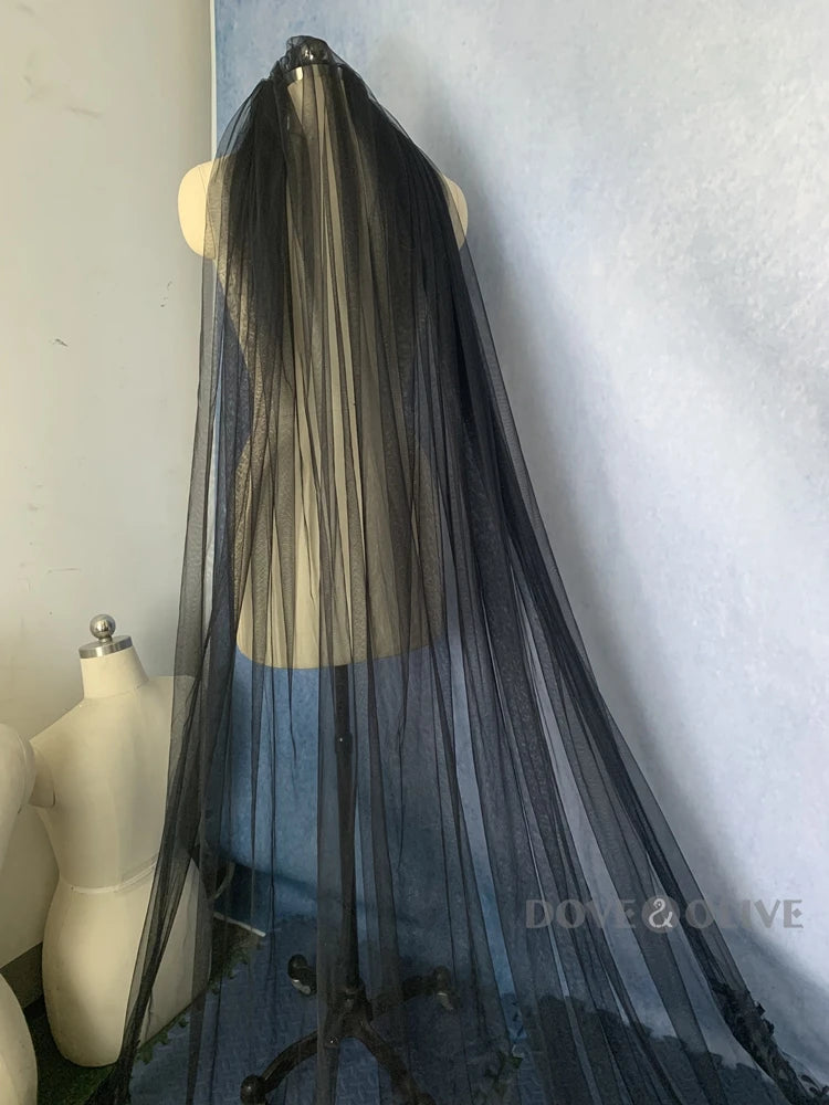 Black Gothic Wedding Veils Marrige hochzeit Bride Veil Women Accessory Bridal Hair Decoration velo de novia catedral Customized