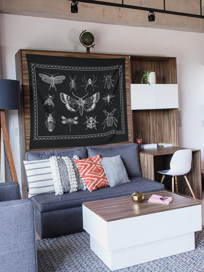 Gothic tapestry aesthetic Moth tapestry Insect decor Bug art Dark wall art Wiccan hanging wall art Goth wall art witchcraft
