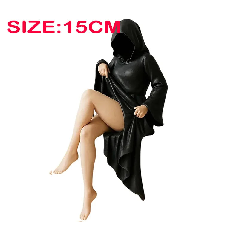 8/10/15CM Gothic Statue Sitting Resin Ornaments Mysterious Bookshelf Sculptures Ghost Black Horror Robe Desktop Home Room Decor