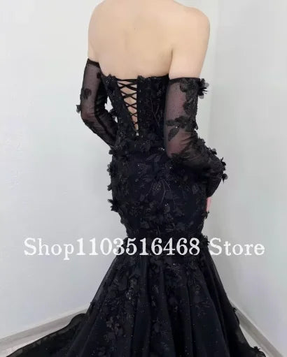 Black Gothic Victorian Wedding Dress with Skirt Open Back Lace Corset Embroidered Tube Top Evening Gowns Customized