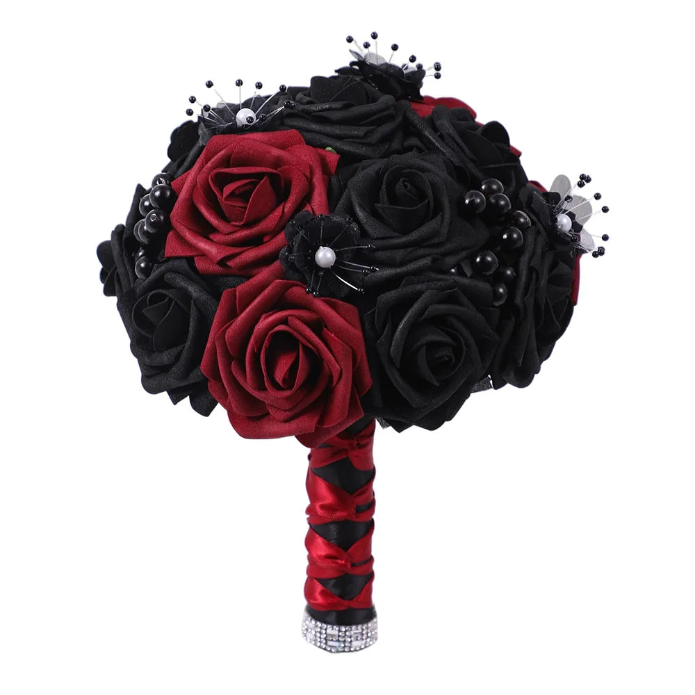 Gothic Wedding Bridal Bouquet Ghost Festival Red and Black Simulated Flowers Halloween Decoration Roses Handheld Flowers
