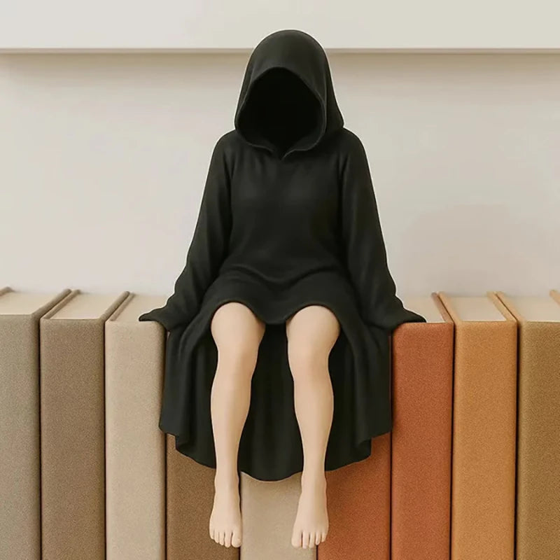 8/10/15CM Gothic Statue Sitting Resin Ornaments Mysterious Bookshelf Sculptures Ghost Black Horror Robe Desktop Home Room Decor