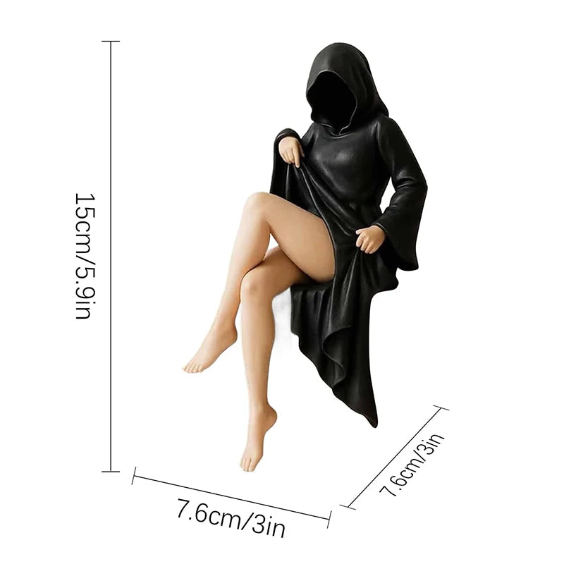 8/10/15CM Gothic Statue Sitting Resin Ornaments Mysterious Bookshelf Sculptures Ghost Black Horror Robe Desktop Home Room Decor