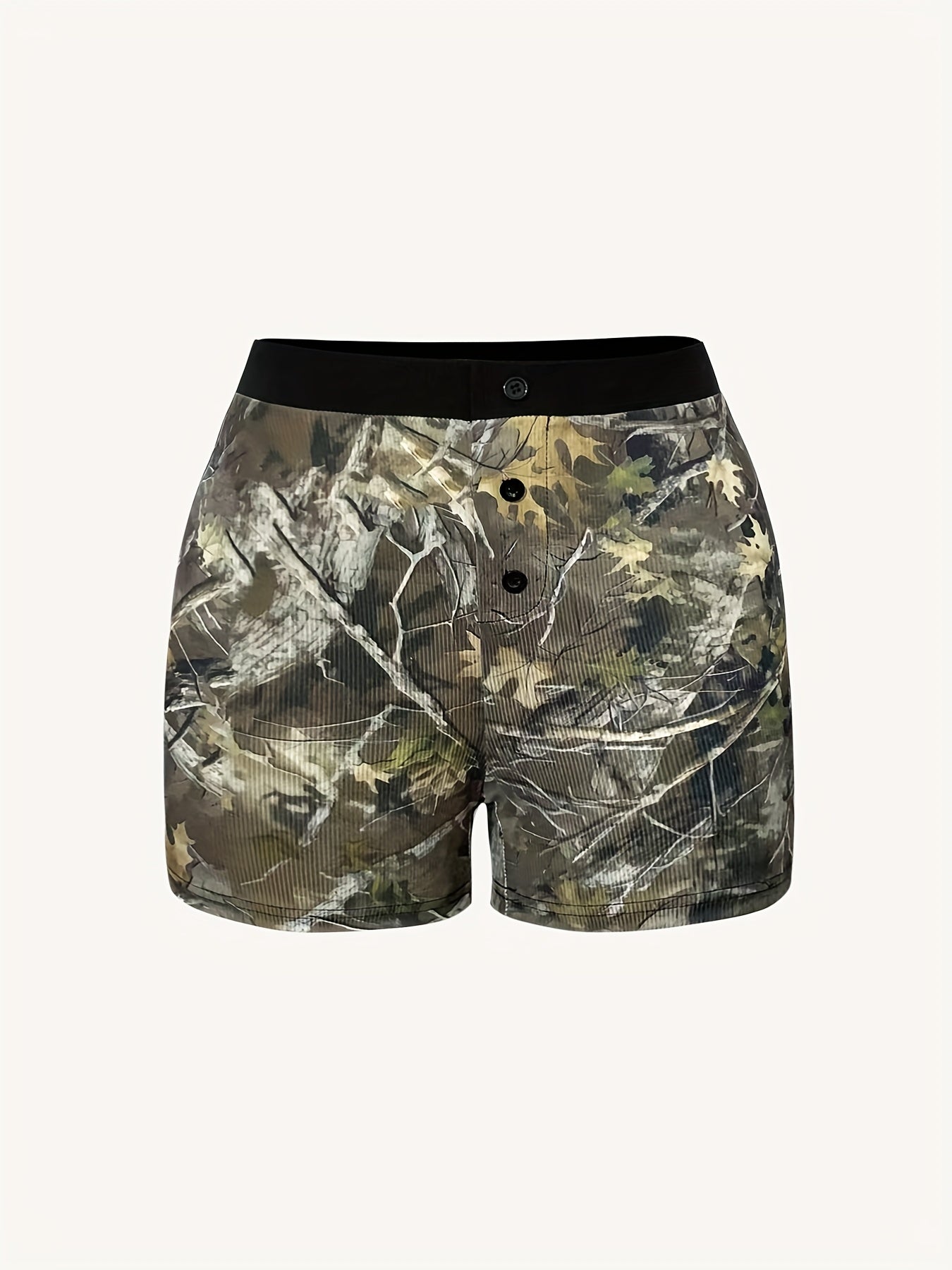 Women's High-Waisted Camo Shorts - Summer Stretchy Slim Fit Beachwear with Adjustable Drawstring Waist, Breathable Casual Shorts for Outdoor Activities & Everyday Outfits, Vacation Clothing | Fashionable Beachwear