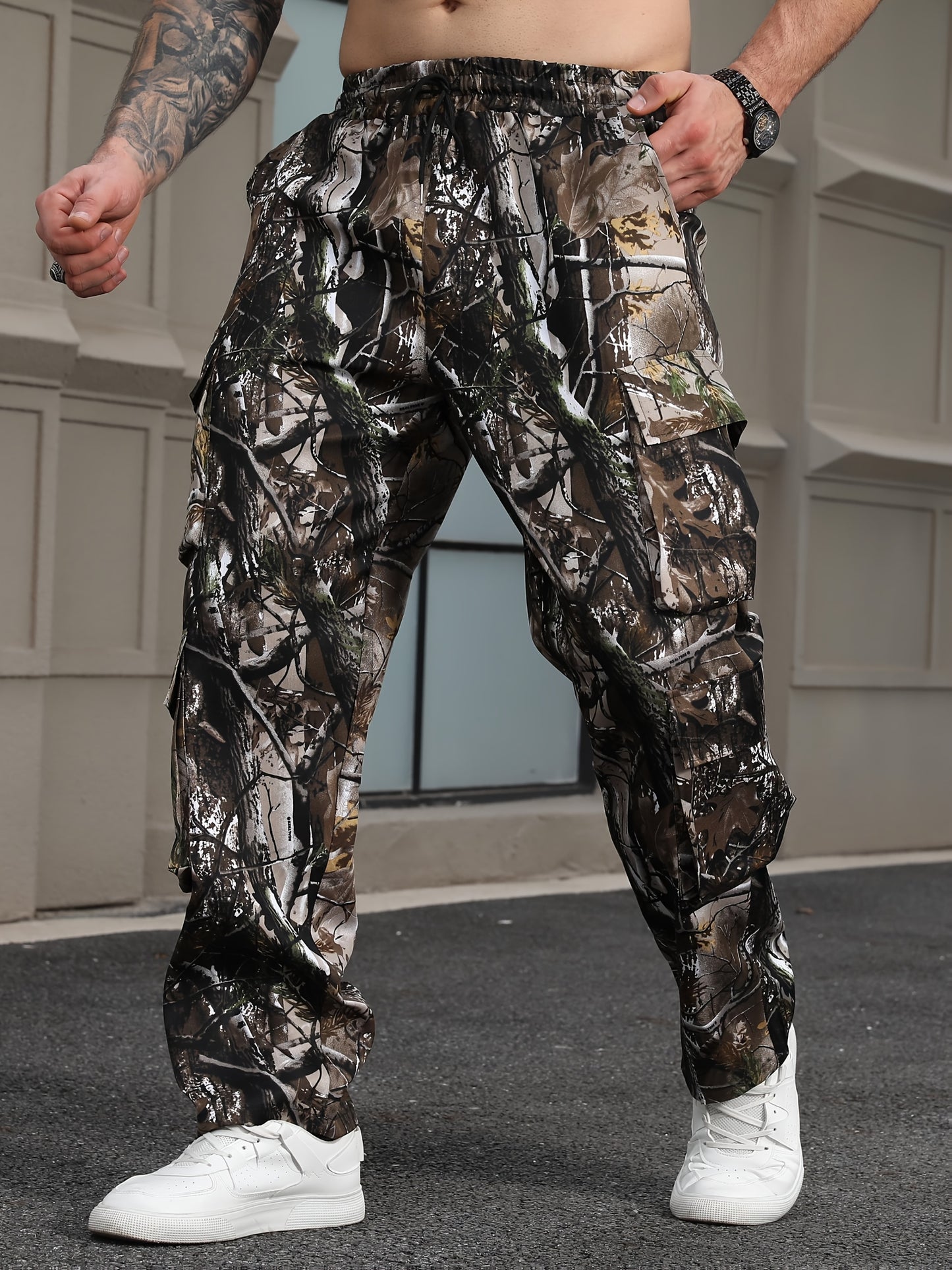 Men'S Leaf Camo Cargo Pants - Loose Fit Tactical Pants with Multiple Utility Pockets, All-Season Outdoor Work & Hiking Pants in Brown/Black/Green Camouflage for Hunting, Construction, Everyday Carry - Non-Stretch Fabric, Hiki
