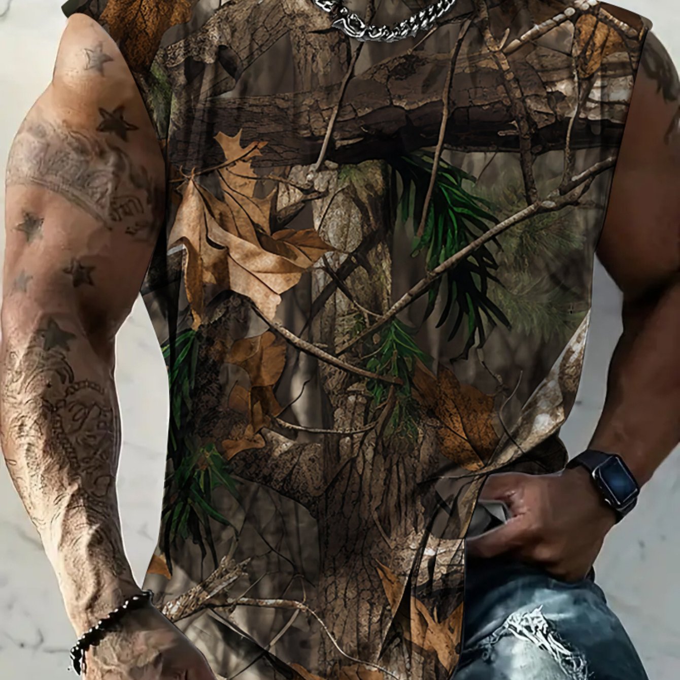 Men's 3D Camouflage Print Tank Top - Breathable Sleeveless Shirt with Realistic Leaf & Branch Design, Lightweight Comfort for Summer Gym, Basketball Training & Casual Wear, Graphic Tank Top, Gym Apparel, Durable Sportswear
