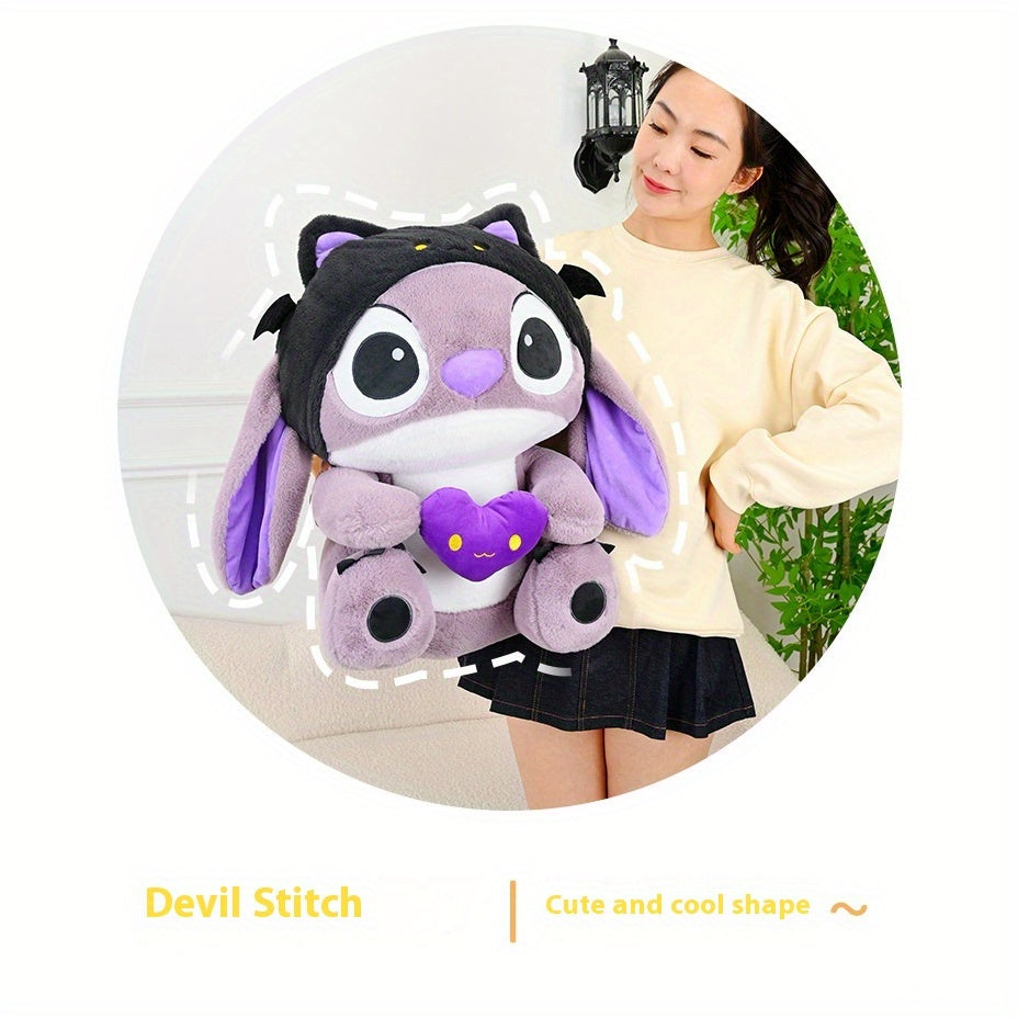 1pc Dark Devil Stitch Halloween Plush Toy - Purple Demon Anime Statue with Heart-Shaped Design, Cute Cartoonish Plush for Teens, Perfect Gift for Halloween, Christmas, Valentine's Day, Dorm & Car Decor
