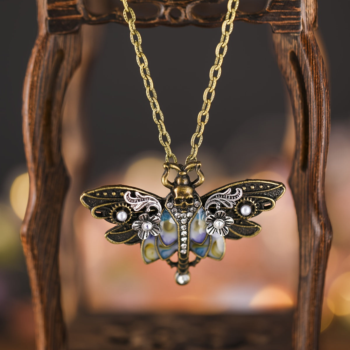 Bohemian Gothic Skull Butterfly Pendant Necklace, Alloy Mixed Color, No Plating, Unique Design Fashion Jewelry for Daily and Festival Gifts