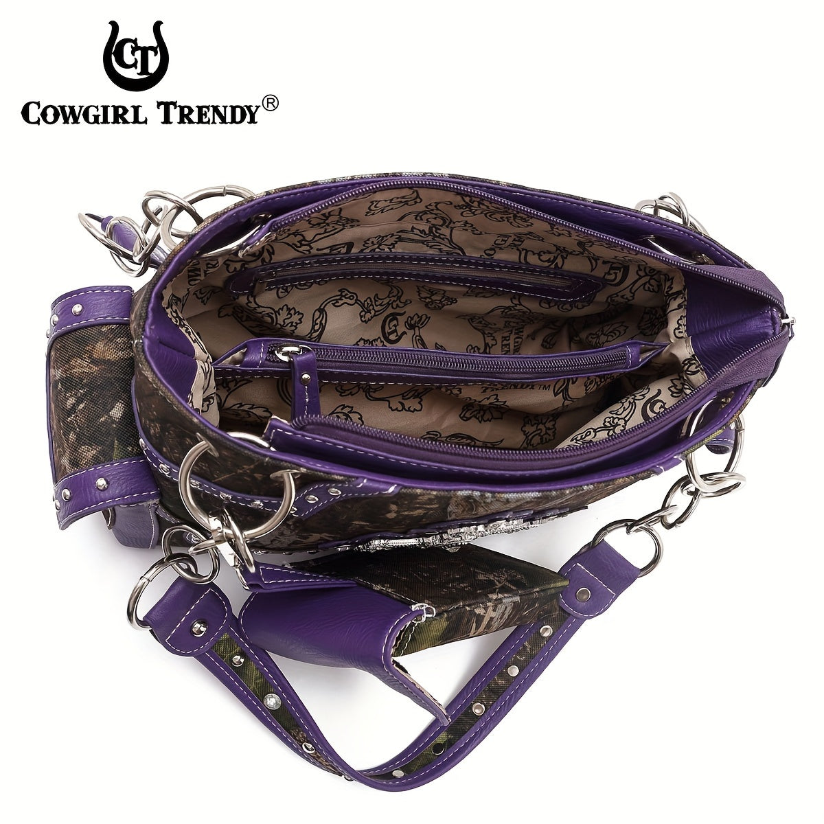 Women'S Western Cowboy Purse and Wallet Set - Synthetic Faux Leather Handbag with Zipper Closure, Structured Shoulder Bag & Wallet Combo in Light Blue, Brown, Purple, Black - for Everyday, Formal, Western Events - Easy-to-Cle