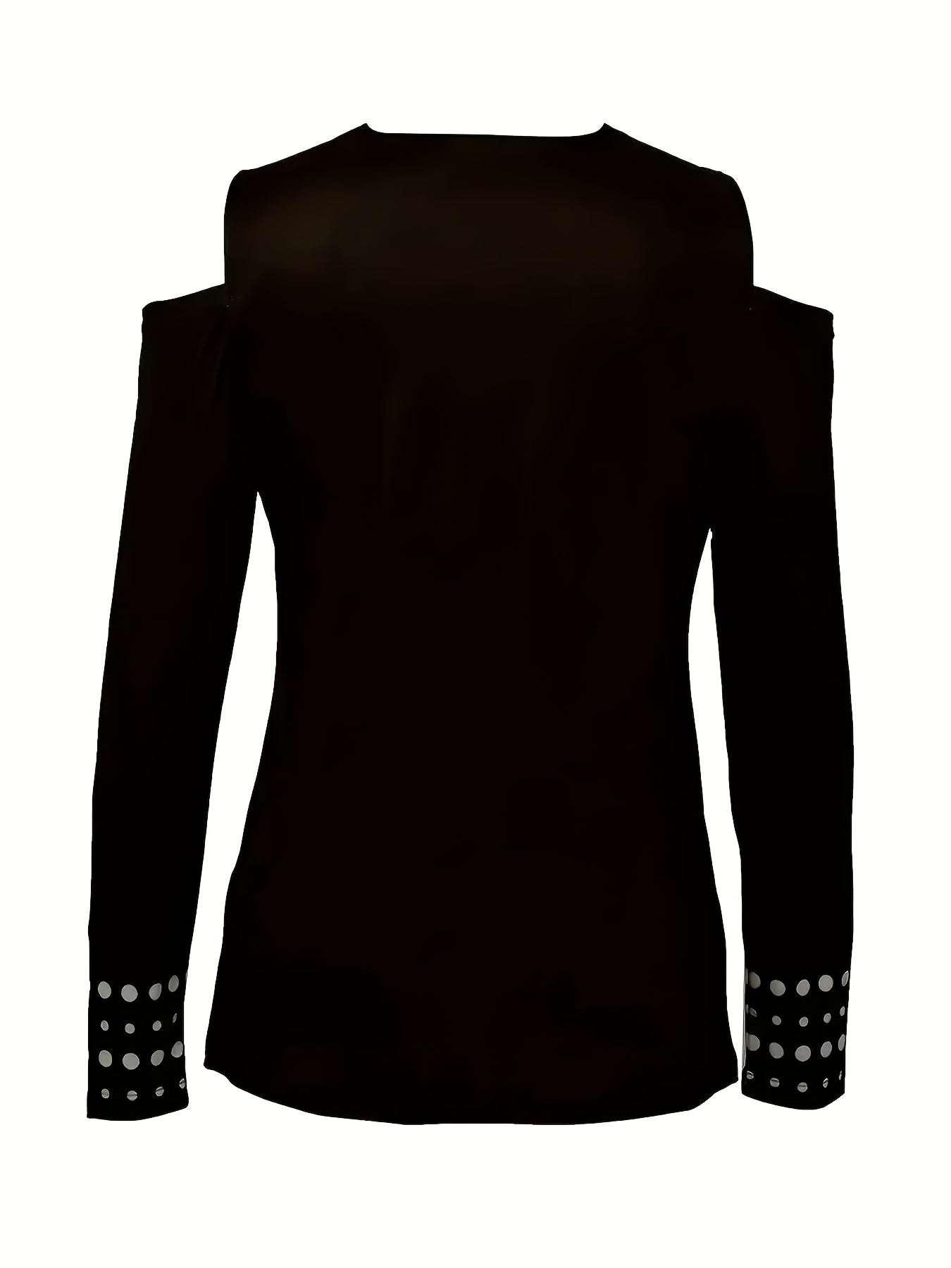 Women's Gothic Skull & Floral Print Long Sleeve T-Shirt - V-Neck Cold Shoulder Top with Lace Trim, Edgy Streetwear Casual Comfort Fit, Machine Washable All-Season Fashion Tee, Lace Trim Detail, Stretchy Material