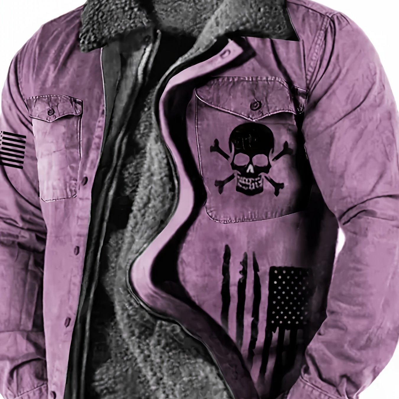 Men's Gothic Skull & Biker Jacket - Heavy-Duty Winter Coat with Full-Zip Front, Thermal Lining - Machine Washable Outerwear for Motorcycle Riding, Casual & Formal Events - Purple & Black Gothic Style Jacket with Skull Print,