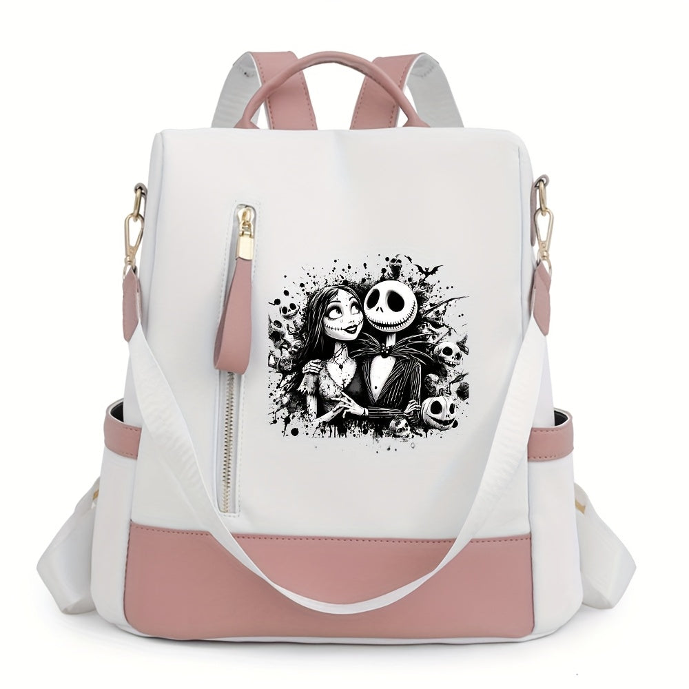 Disney Jack Skellington Print Backpack, Personal Item Travel Bag, Women'S Crossbody Bag, Weekend Makeup & Essentials Handbag for Daily Commute, Halloween, Christmas, New Year - Perfect Gift, Nightmare Before Christma Bag, Sch
