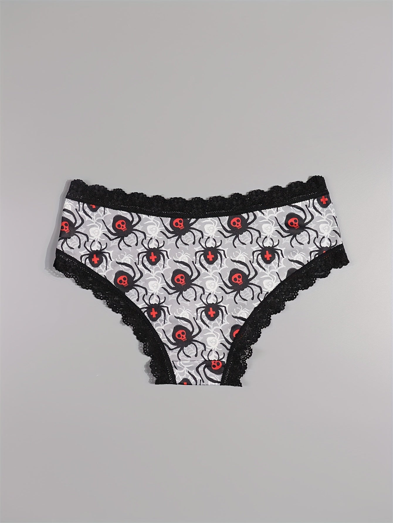 Sexy Cute Gothic Chic 10pcs Low-Rise Briefs - Contrast Lace, Allover Halloween Print, Comfortable Hipster Panties - Assorted Styles, Perfect Gift Idea for Special Occasions Or Daily Wear