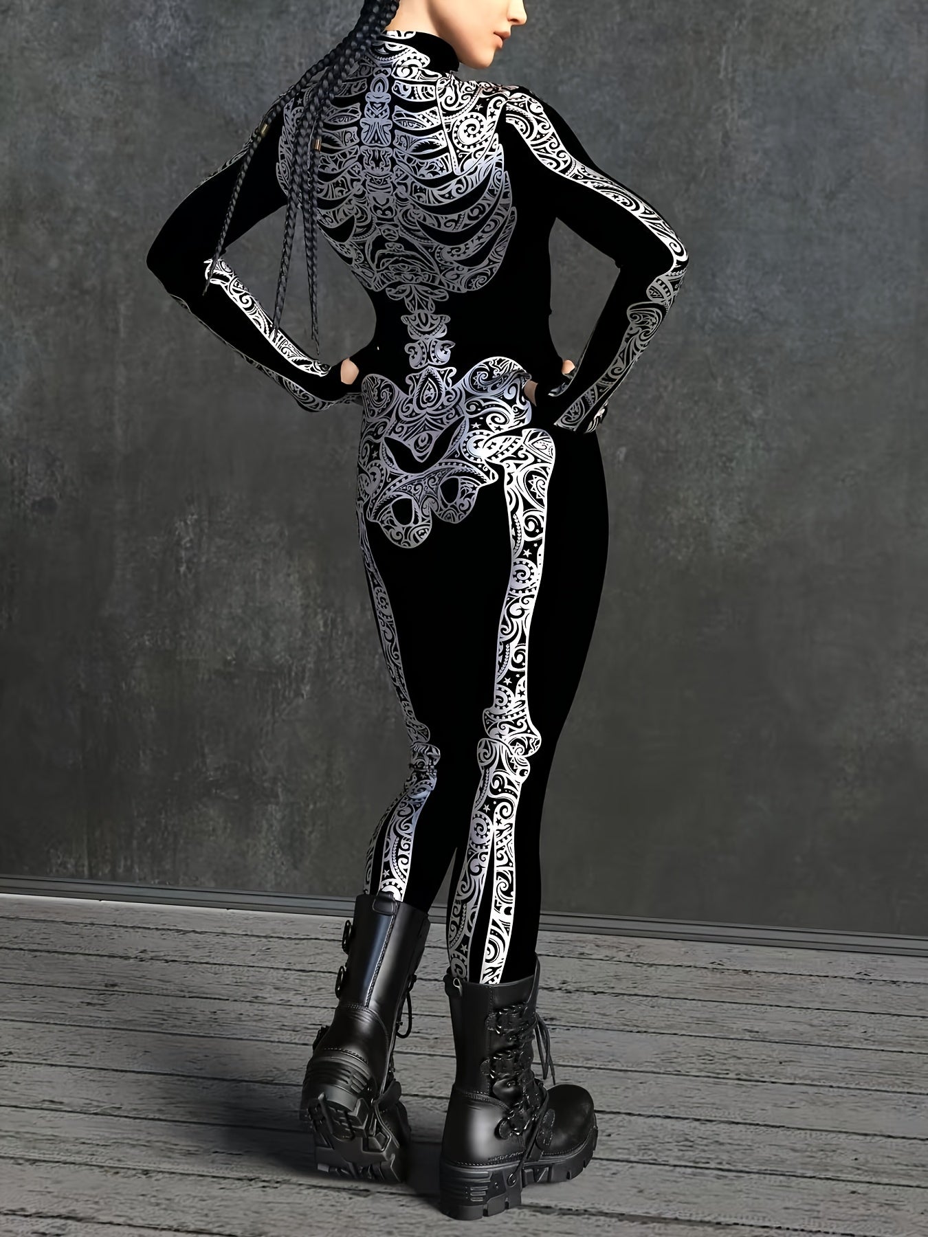 Women's Gothic Full-Length Outfit - Elegant Gothic full-body costume with Zip-Up Front, Full-Length Pants - Machine Washable Formal & Costume Party Attire for Themed Events, Casual Attire - Victorian Vampire, Dark Fantasy Clo