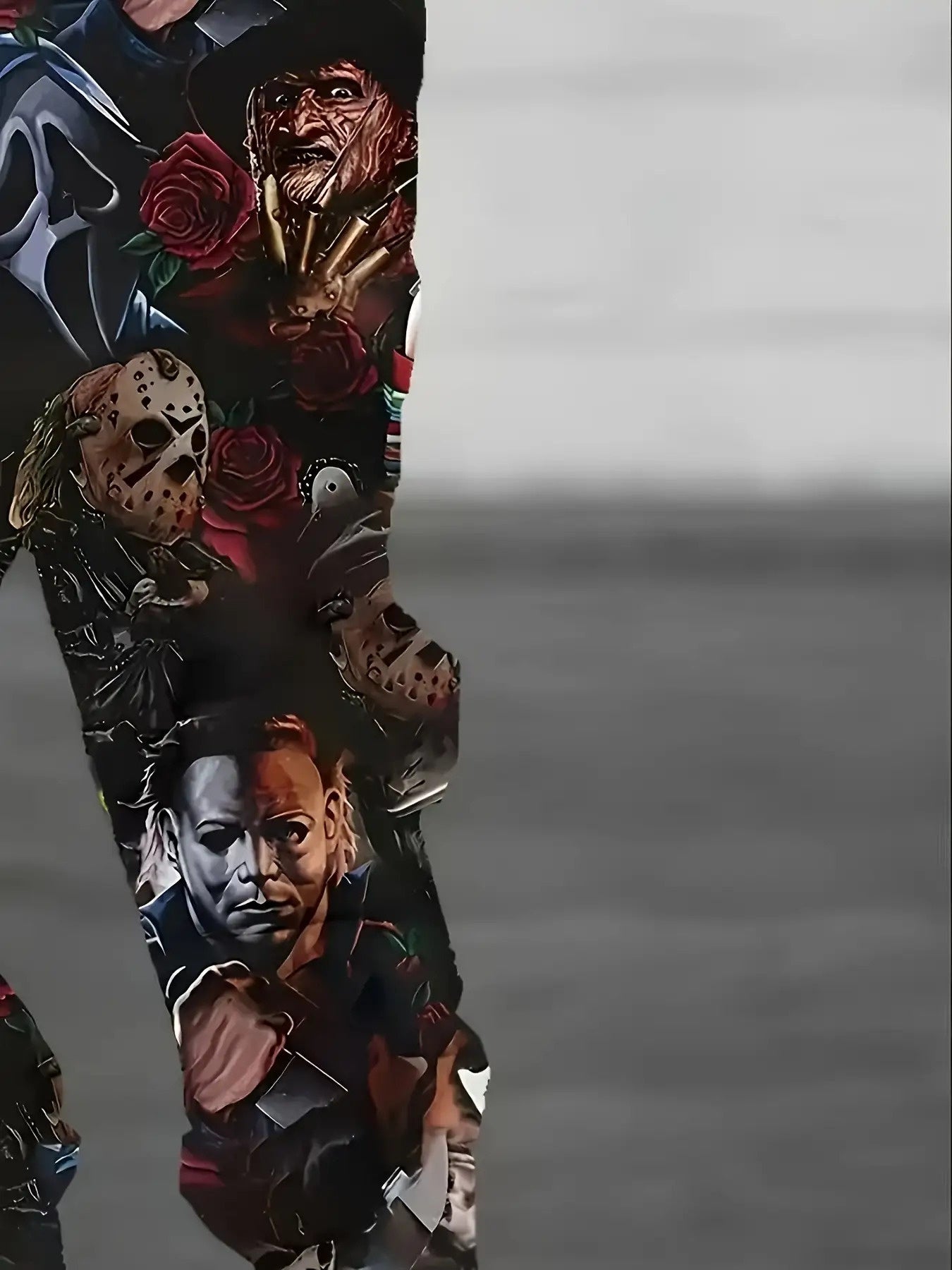 Men'S Horror Movie Icons Print Jogger Pants - Polyester Knit Casual Sportswear with Adjustable Drawstring Waist & Functional Pockets, All-Season Comfort for Gym, Lounge, Streetwear - Regular Fit Jogging Pants with Iconic Movi