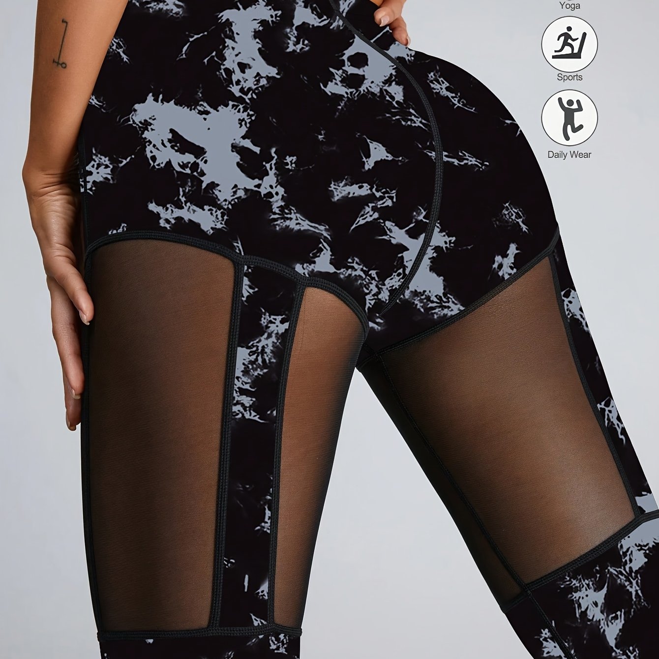 Women's High-Waisted Sports Leggings - Fitted, Mesh Patchwork, Ideal for Yoga, Running, Fitness | Outdoor & Indoor Activities
