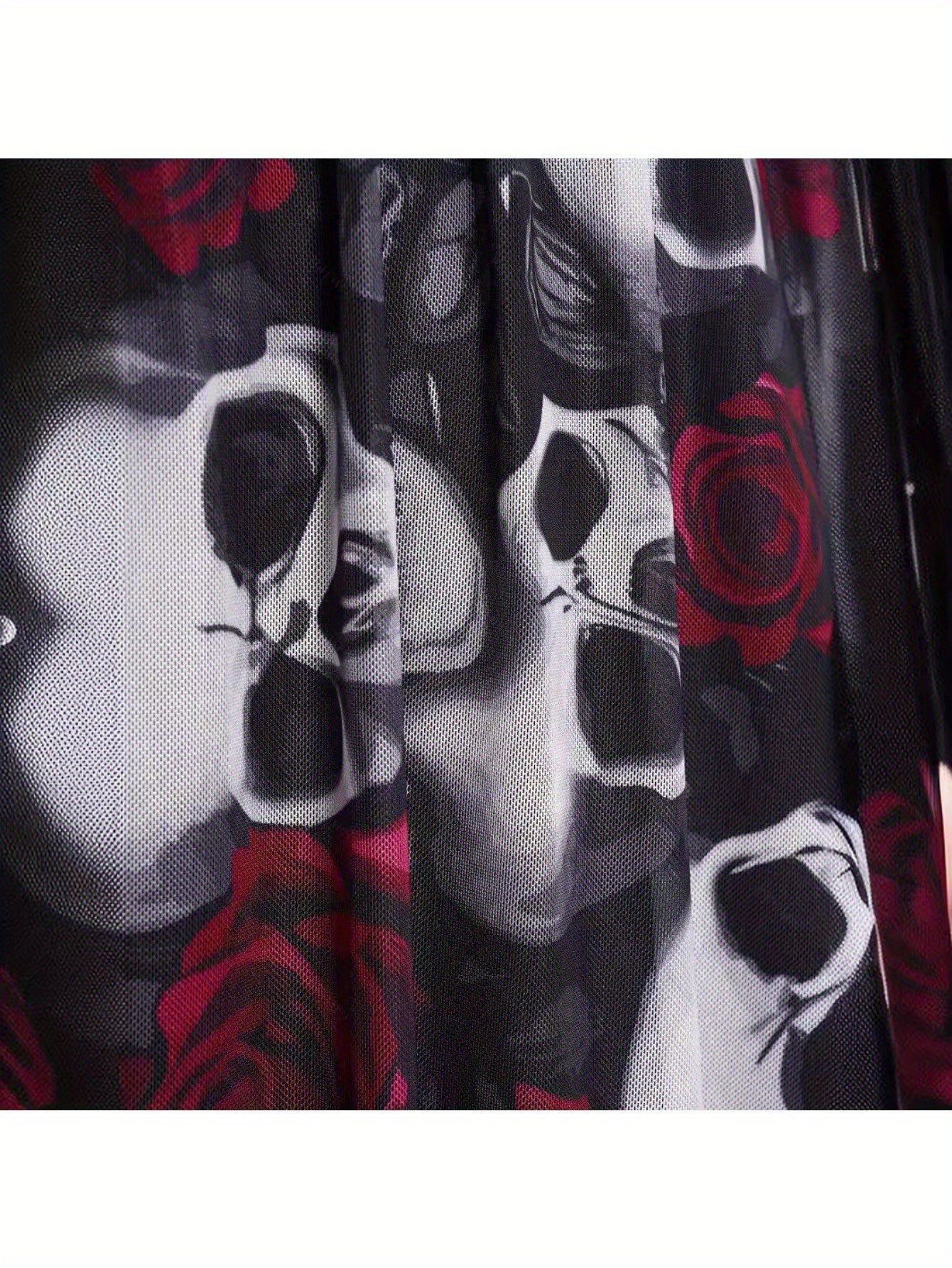 Women'S Halloween Party Dress - Gothic Skull Floral print in Black/Red/, Sleeveless V-Neck Formal Costume, Easy-to-Wear Party Outfit for Halloween, Gothic Events & Themed Parties - Adult Women'S Halloween Attire, Halloween Cl