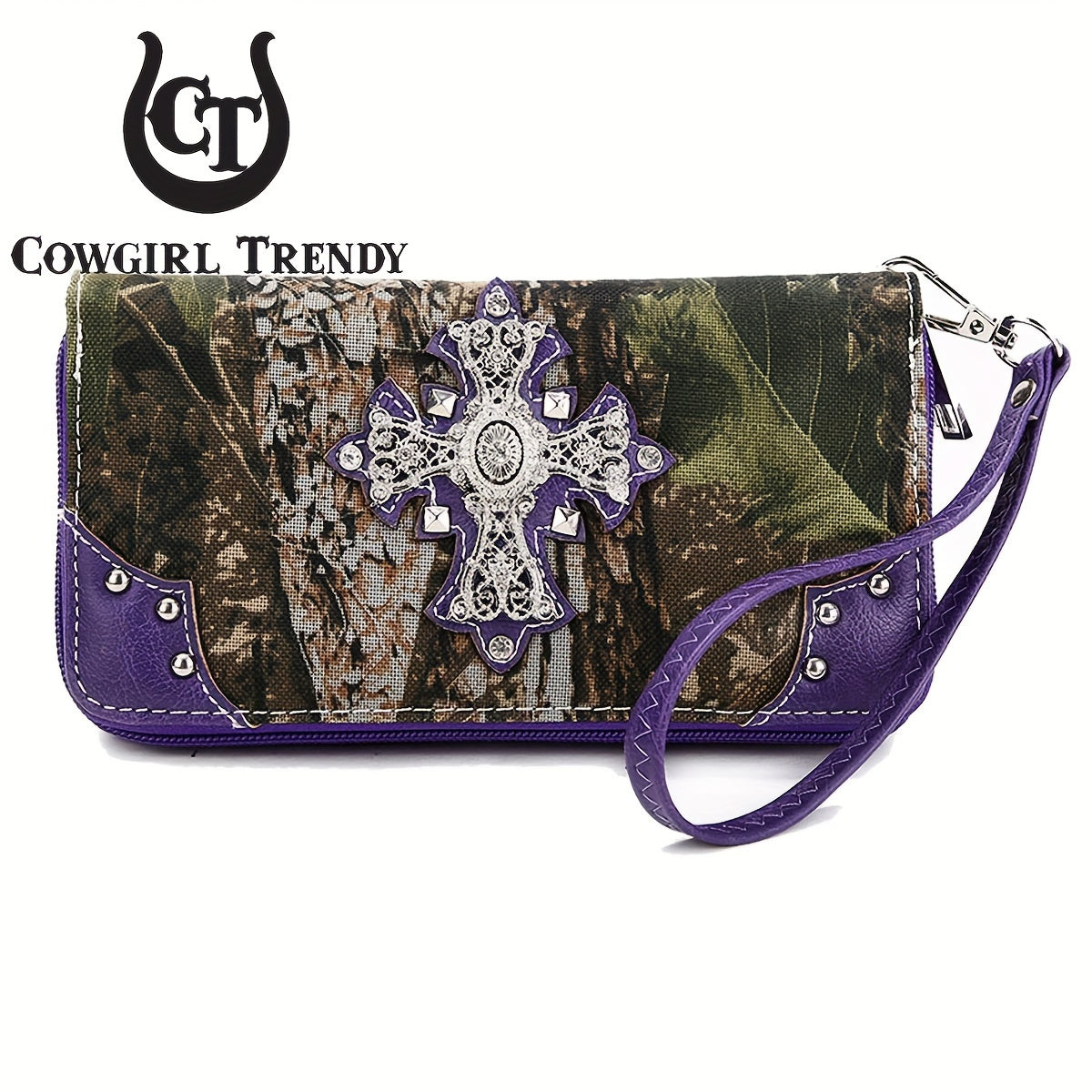Women'S Western Cowboy Purse and Wallet Set - Synthetic Faux Leather Handbag with Zipper Closure, Structured Shoulder Bag & Wallet Combo in Light Blue, Brown, Purple, Black - for Everyday, Formal, Western Events - Easy-to-Cle