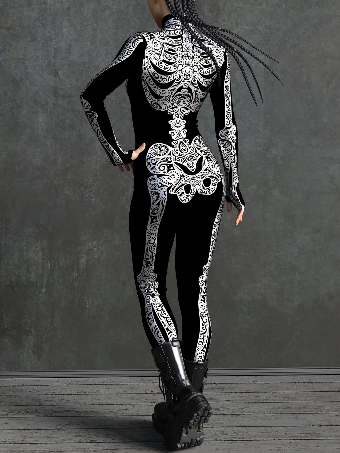 Women's Gothic Full-Length Outfit - Elegant Gothic full-body costume with Zip-Up Front, Full-Length Pants - Machine Washable Formal & Costume Party Attire for Themed Events, Casual Attire - Victorian Vampire, Dark Fantasy Clo