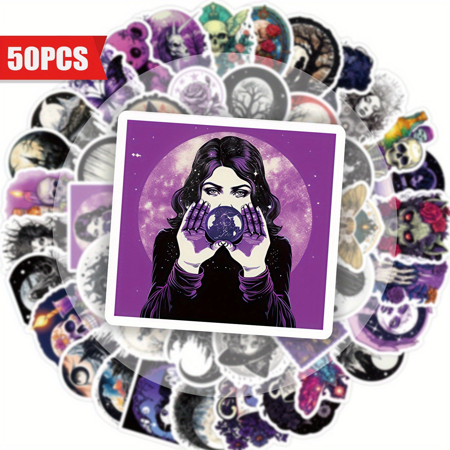 50pcs Mystical Gothic Stickers with Dark Purple Illustrations Vinyl Waterproof Aesthetic Decals - Suitable for Decorating Laptops, Cell Phones, Guitars, Water Bottles, Cars, Tablets, Luggage, Musical Instruments - Perfect for
