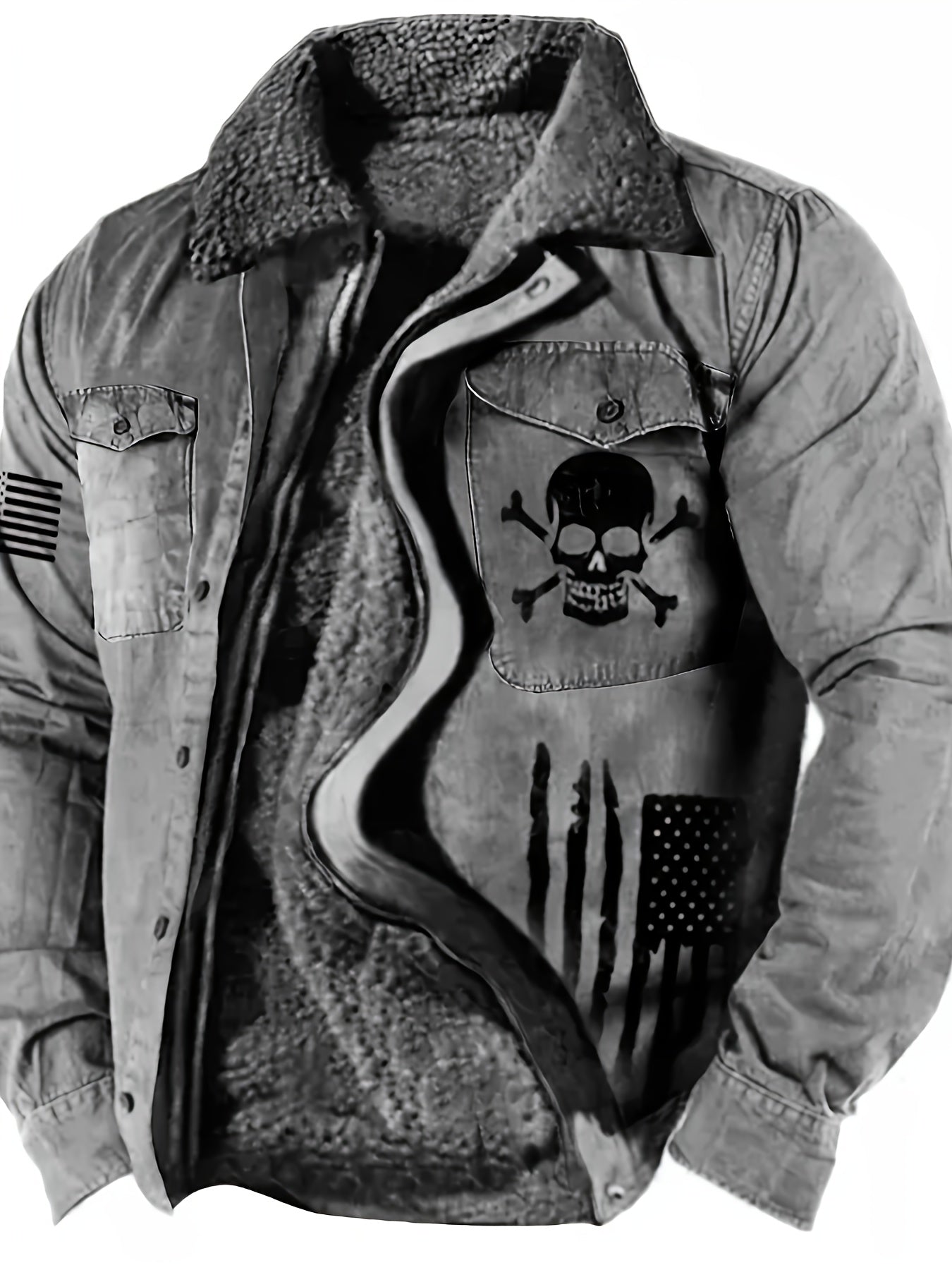 Men's Gothic Skull & Biker Jacket - Heavy-Duty Winter Coat with Full-Zip Front, Thermal Lining - Machine Washable Outerwear for Motorcycle Riding, Casual & Formal Events - Purple & Black Gothic Style Jacket with Skull Print,
