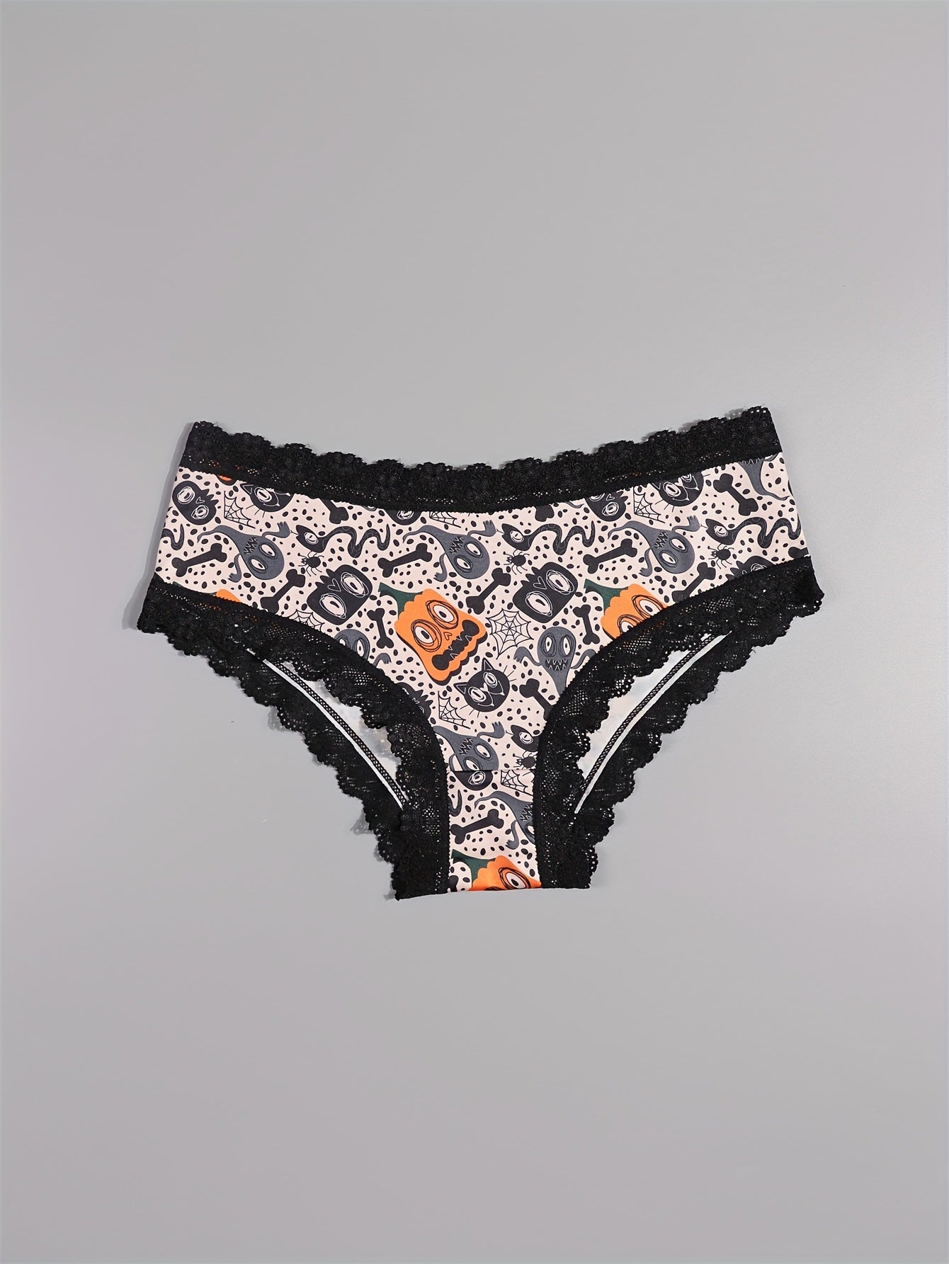 Sexy Cute Gothic Chic 10pcs Low-Rise Briefs - Contrast Lace, Allover Halloween Print, Comfortable Hipster Panties - Assorted Styles, Perfect Gift Idea for Special Occasions Or Daily Wear
