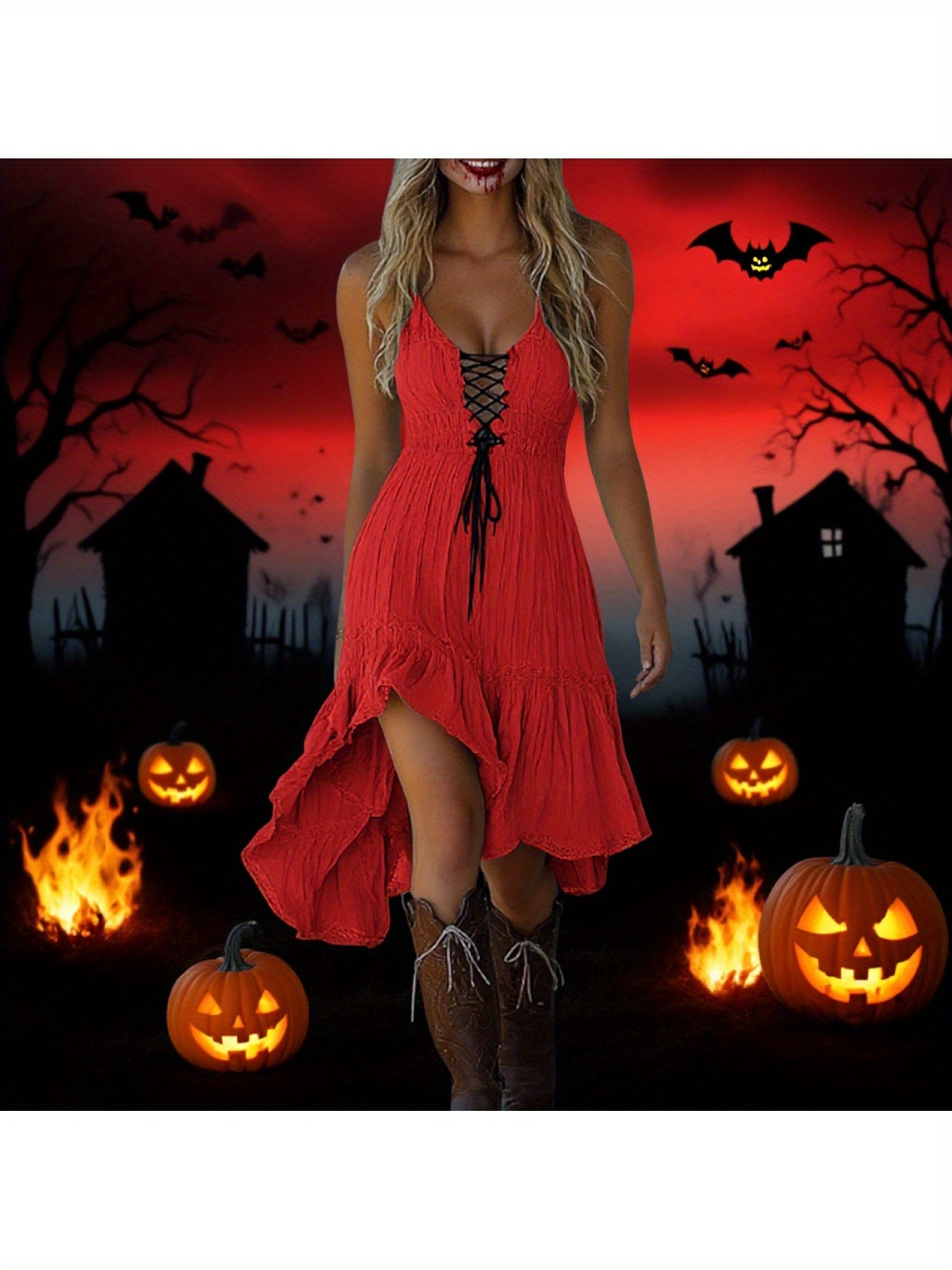 MSGWEEEG Women'S Halloween Dress - Vintage Cowgirl Midi Dress, Mustard Yellow party Outfit, Sleeveless Ruffled Hem, Easy-to-Wear Halloween Costume for Women, Halloween Party Attire, Festive Attire, Western Style, Comfortable