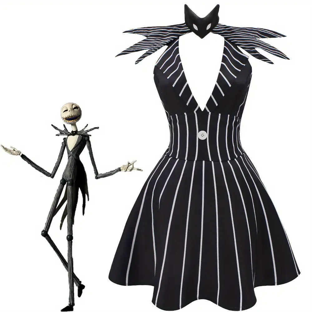 Jack Skellington Costume, Nightmare Before Christmas Item, Women'S Halloween Costume, Official Licensed Disney, Polyester Full Makeup & Party Dress, Tim-inspired Gothic Look, Complete Set For Halloween Parties, Cosplay Events