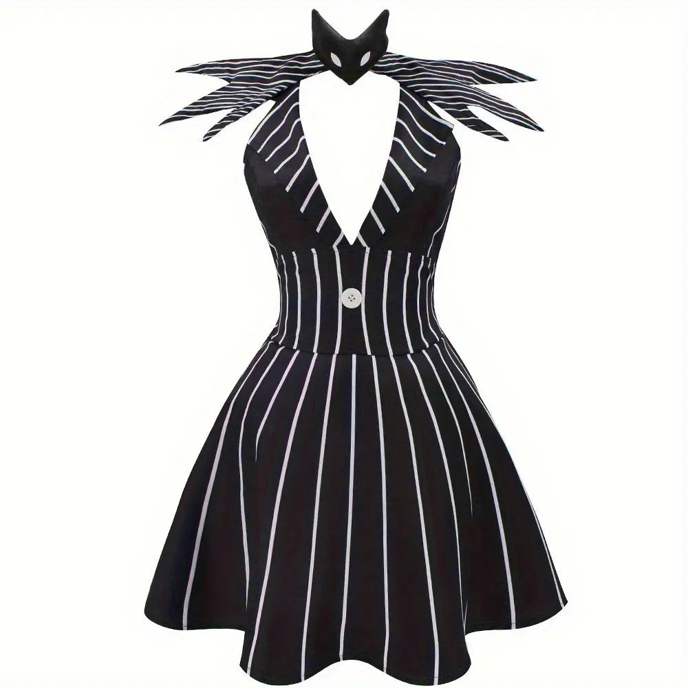Jack Skellington Costume, Nightmare Before Christmas Item, Women'S Halloween Costume, Official Licensed Disney, Polyester Full Makeup & Party Dress, Tim-inspired Gothic Look, Complete Set For Halloween Parties, Cosplay Events