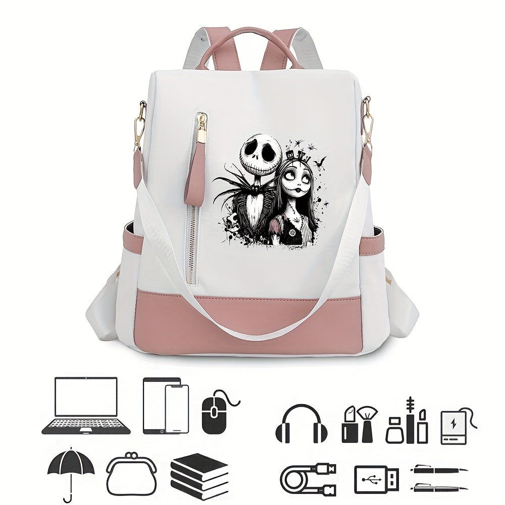 Disney Jack Skellington Print Backpack, Personal Item Travel Bag, Women'S Crossbody Bag, Weekend Makeup & Essentials Handbag for Daily Commute, Halloween, Christmas, New Year - Perfect Gift, Nightmare Before Christma Bag, Sch