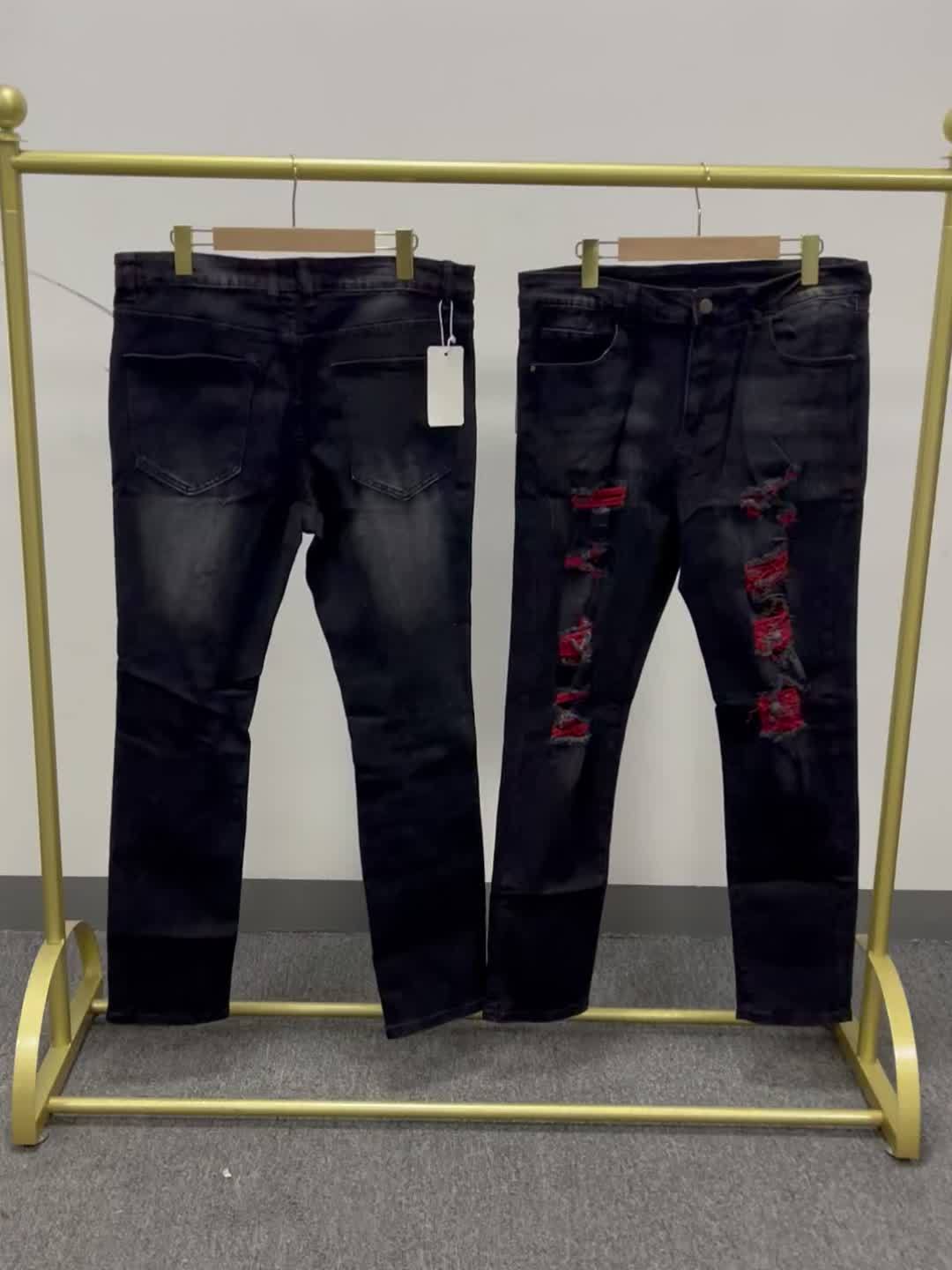 Men's Jeans Slim Stretch Hole Long Pants