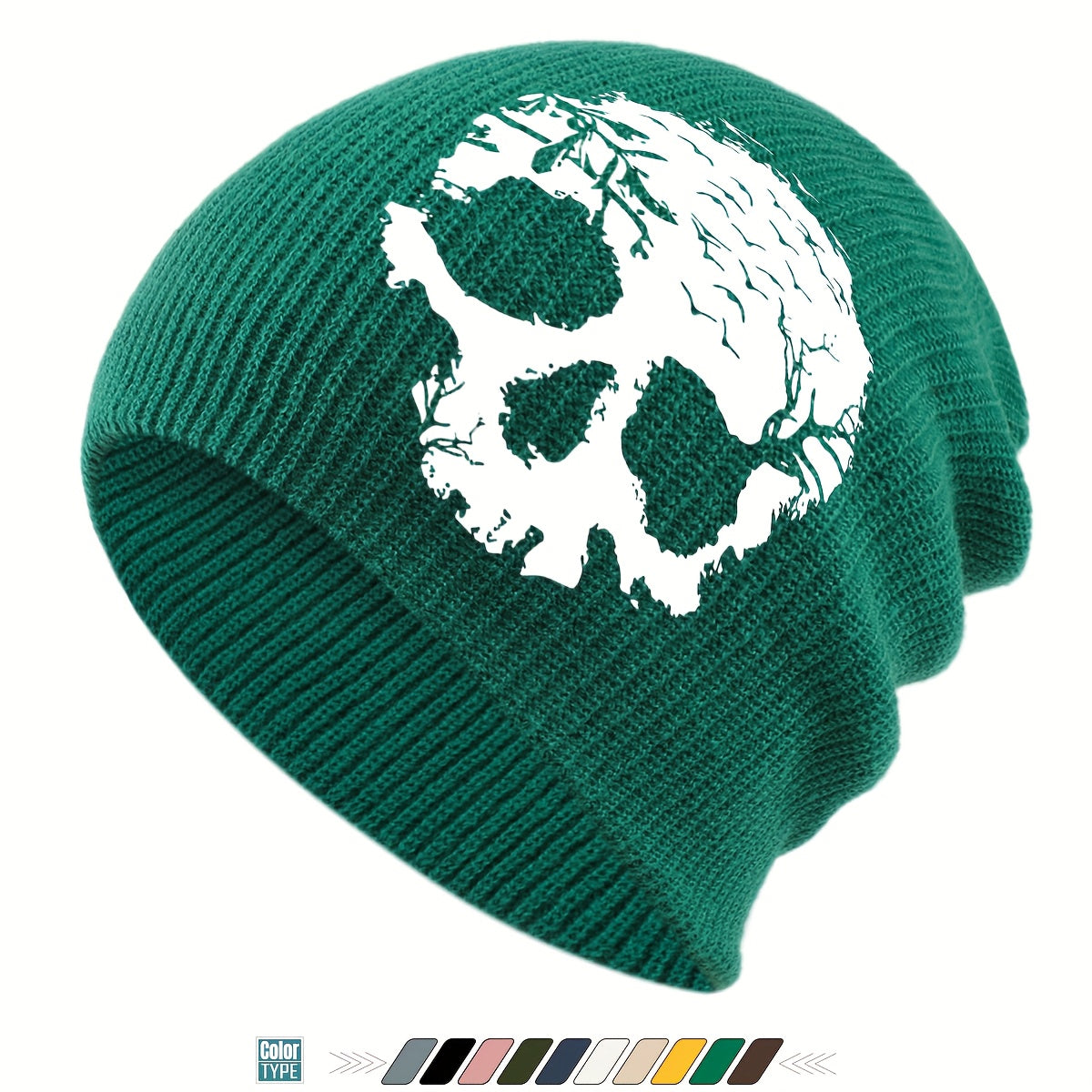1pc Gothic Skull Print Beanie Hat - Soft Stretchy Winter Skull Cap with Elastic Band, Lightweight Warm Unisex Beanie for Men & Women, Gothic Style for Halloween, Christmas, Casual Attire - Black, Grey, Yellow, Pink, White & M