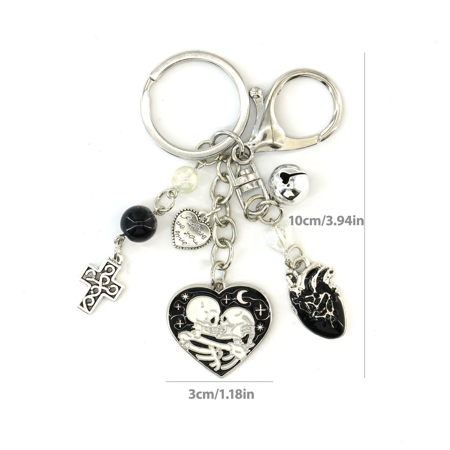 1pc Gothic Dark Keychain with Heart Cross Skull Pendant - Zinc Alloy Key Ring for Halloween, Dark Theme Party Accessories, Bag & Wallet Charm, Unique Gift for Friends, Halloween Accessories, Halloween Decorations, Halloween,
