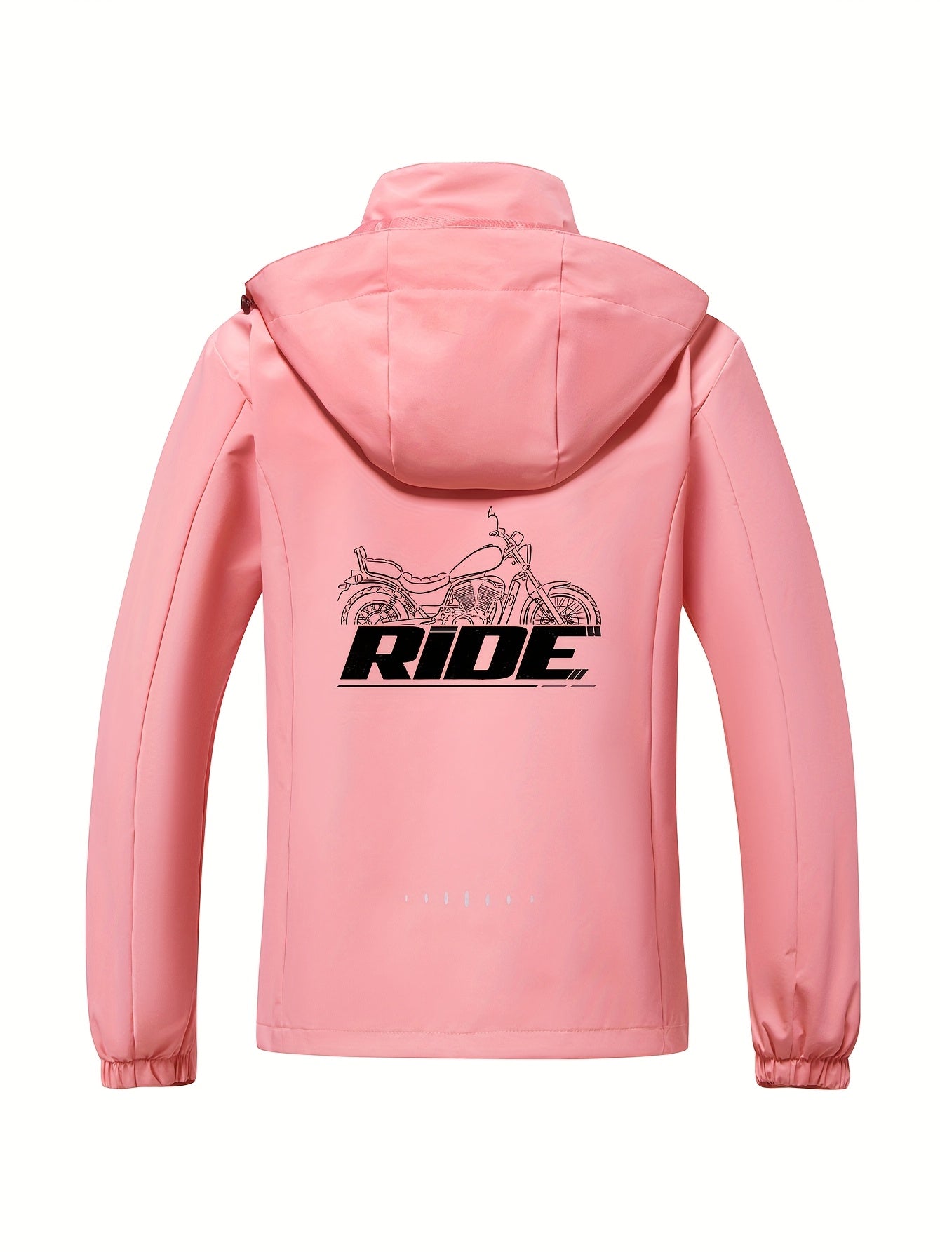 Women'S Windproof Motorcycle Jacket - Lightweight Windproof Coat with Full-Zip Closure, Hooded Neck, Zippered Pockets - Pink Riding Jacket for Motorcycling, Cycling, Commuting - Spring/Fall Outerwear for Women Riders, Motorcy