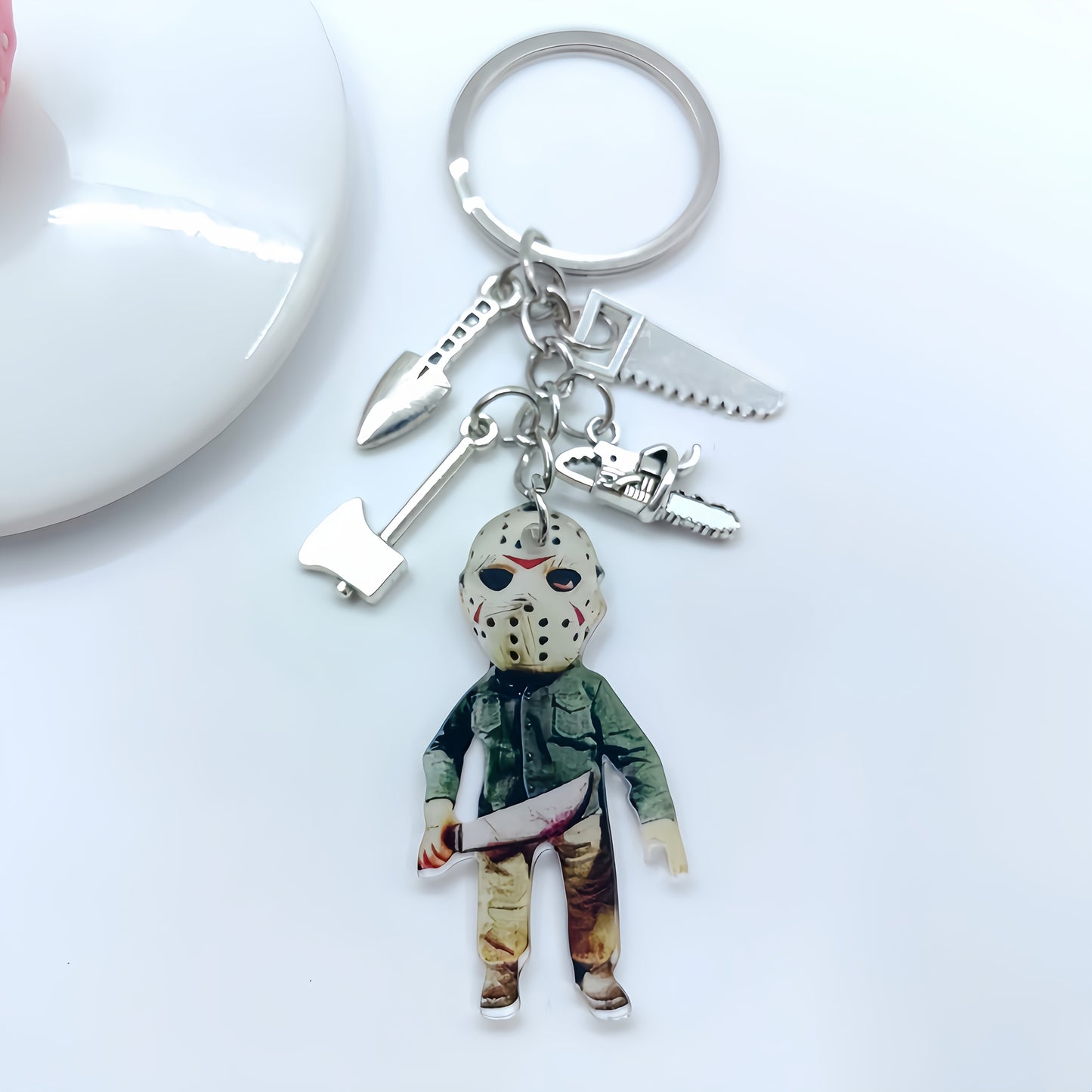 Horror-Themed Keychain with Masked Figure - Zinc Alloy, Durable & Stylish, Perfect for Backpacks & Bags, Ideal for Valentine'S Day Gift, Unique Gift Item|Stylish Keychain|Durable Zinc Alloy