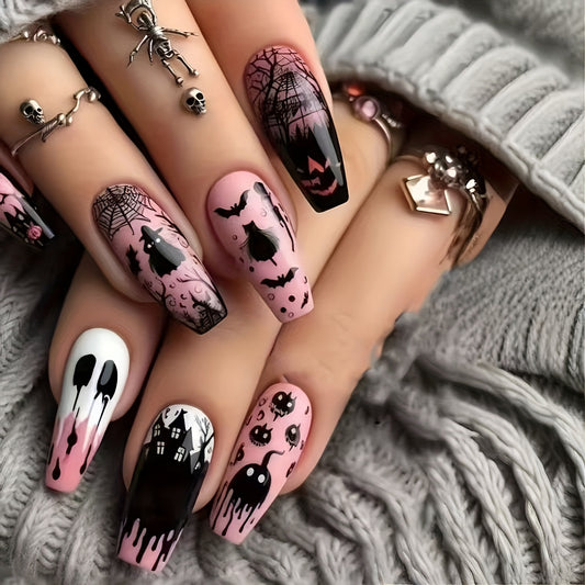 24pcs Halloween Gothic Style Witch Bat Pumpkin Lantern Removable Nail Art Set