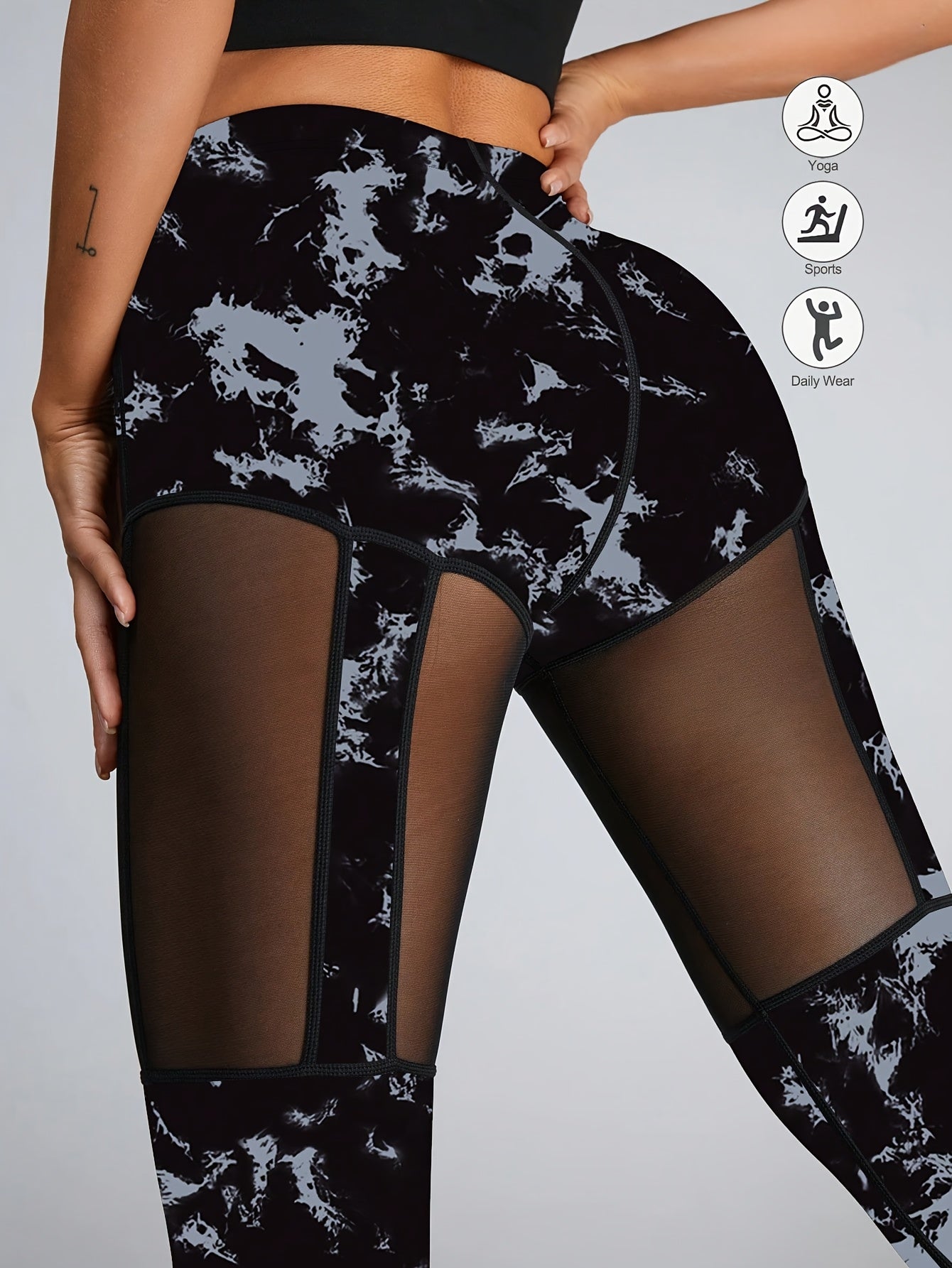 Women's High-Waisted Sports Leggings - Fitted, Mesh Patchwork, Ideal for Yoga, Running, Fitness | Outdoor & Indoor Activities