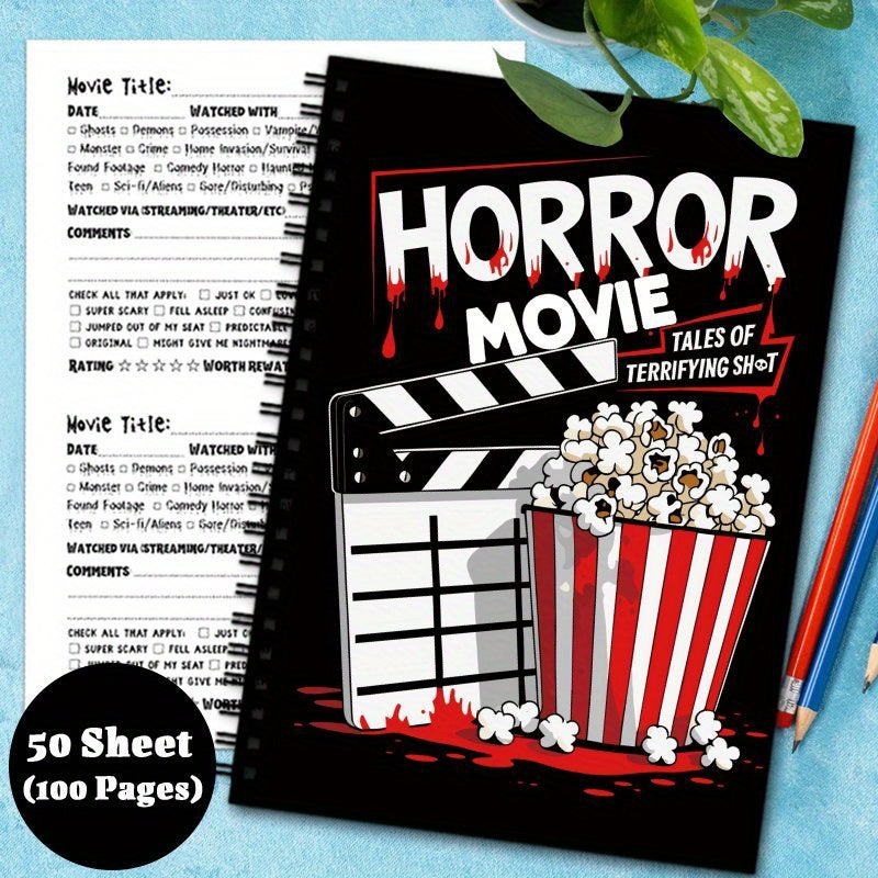 1pc Horror Movie Watching Logbook, Film Log Review Journal Notebook, Watch, Review And Record Horrible Films, Gift for Cinephiles Buffs Terror Movies Lovers, 50Sheet (100Pages)