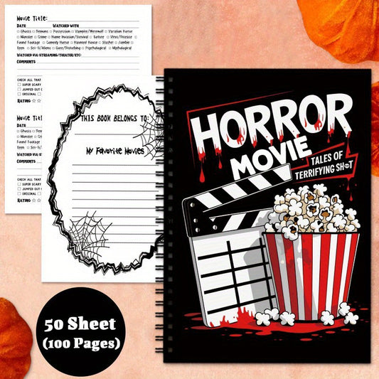 1pc Horror Movie Watching Logbook, Film Log Review Journal Notebook, Watch, Review And Record Horrible Films, Gift for Cinephiles Buffs Terror Movies Lovers, 50Sheet (100Pages)